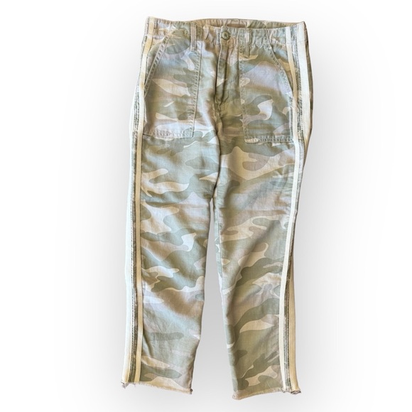Mother The Shaker Crop Fray Pants Racer Stripe Camo Army Green Desert Print 25 - Picture 4 of 14